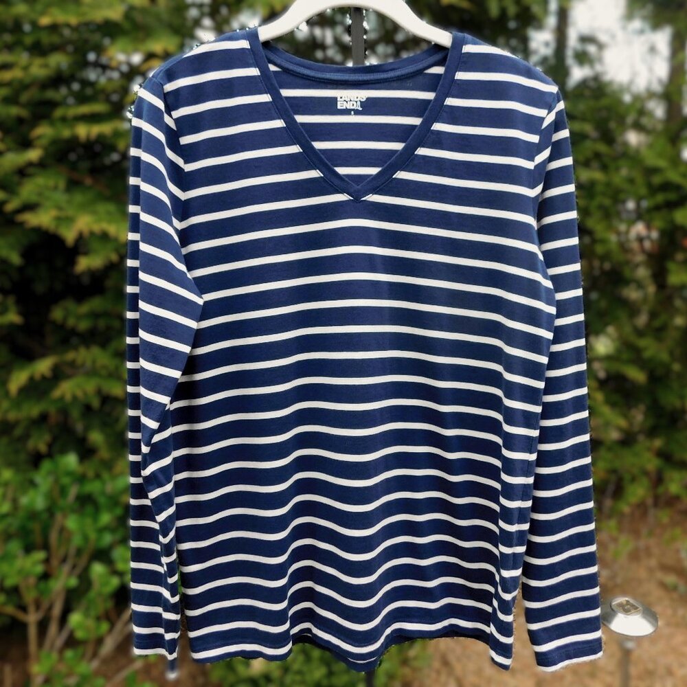 Lands' End Long Sleeve Stripe V-Neck Tee